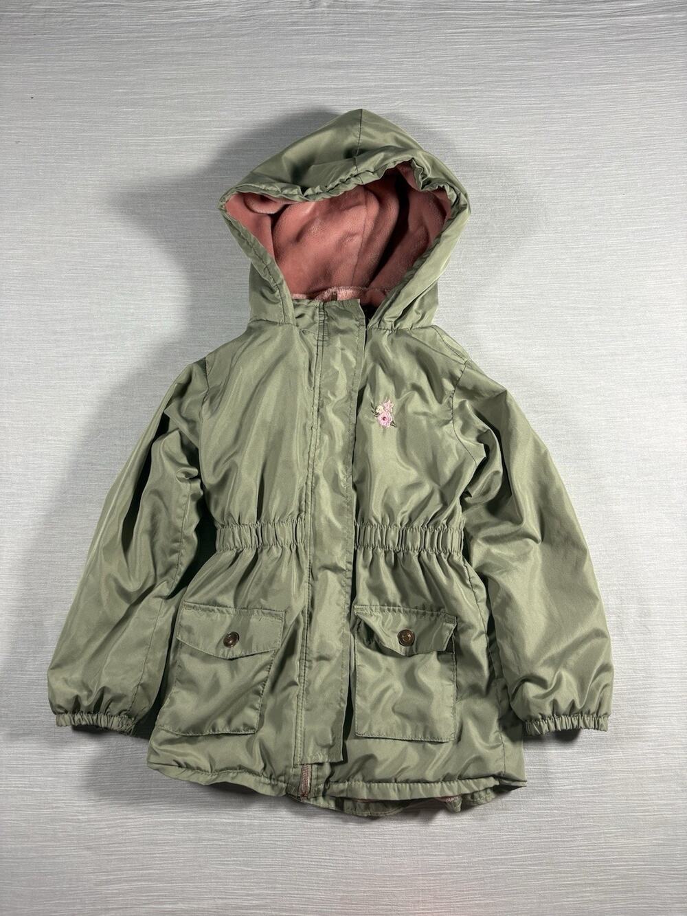 Penelope Mack Girls 6X Olive Green Hooded Fleece Lined Parka Jacket Coat Floral
